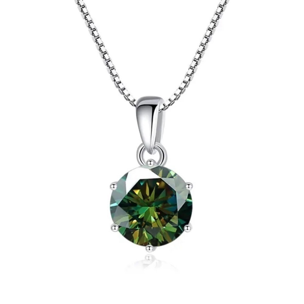 Certified 1ct. t.w. Green Moissanite Round Solitaire Necklace NEW